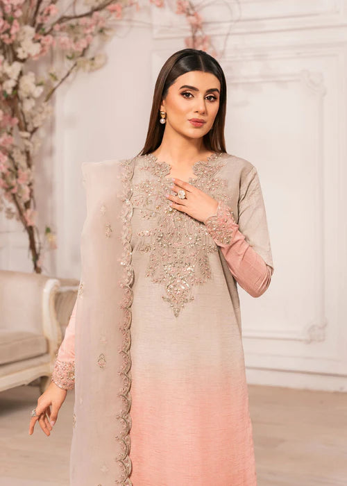 Zarqun Pink Indian Raw Silk 3-Piece Kurta Set