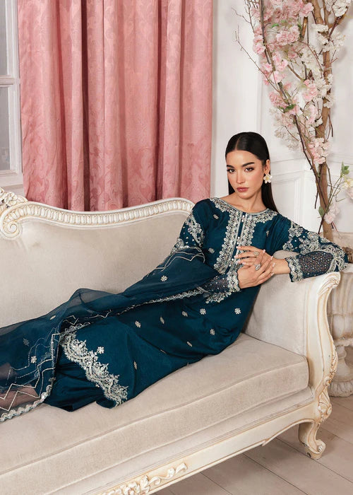 Zarqun Teal Raw Silk 3-Piece Kurta Set