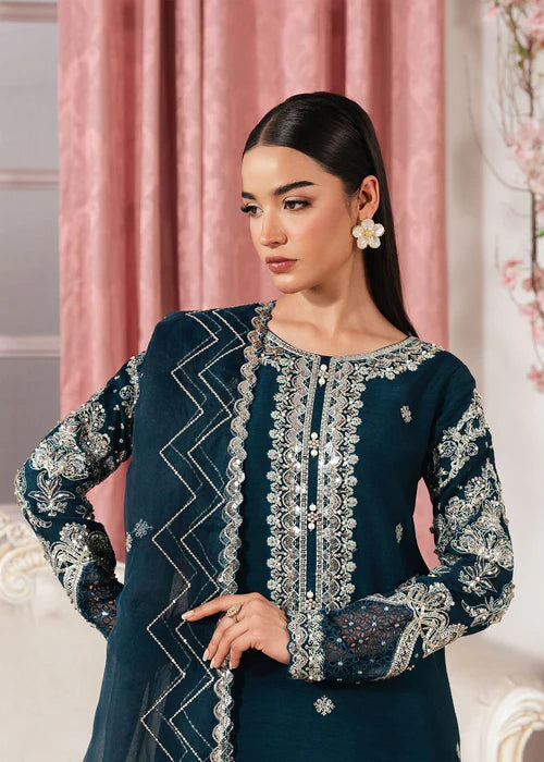 Zarqun Teal Raw Silk 3-Piece Kurta Set