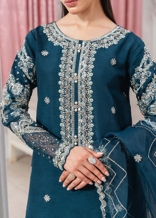 Zarqun Teal Raw Silk 3-Piece Kurta Set