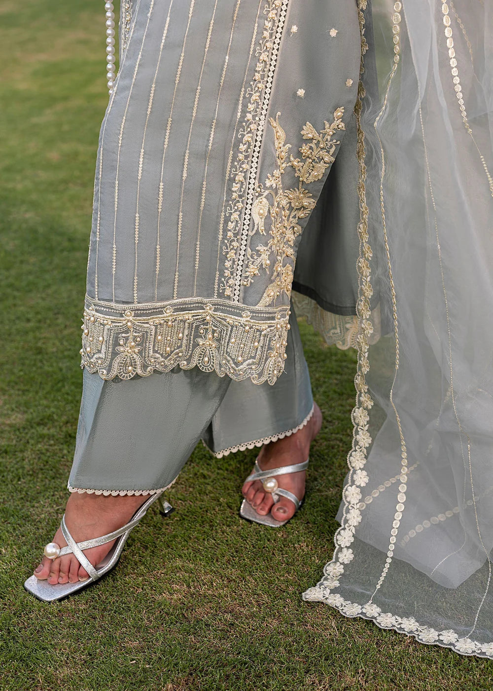 Safaa Grey Organza Kurta Set