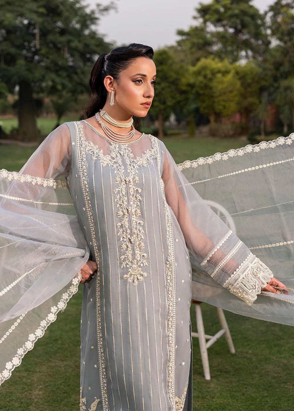 Safaa Grey Organza Kurta Set