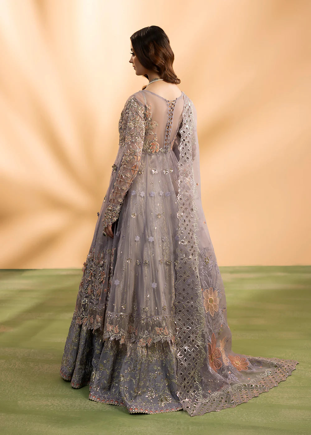 Luxury Emerald Embroidered Organza Maxi Ensemble