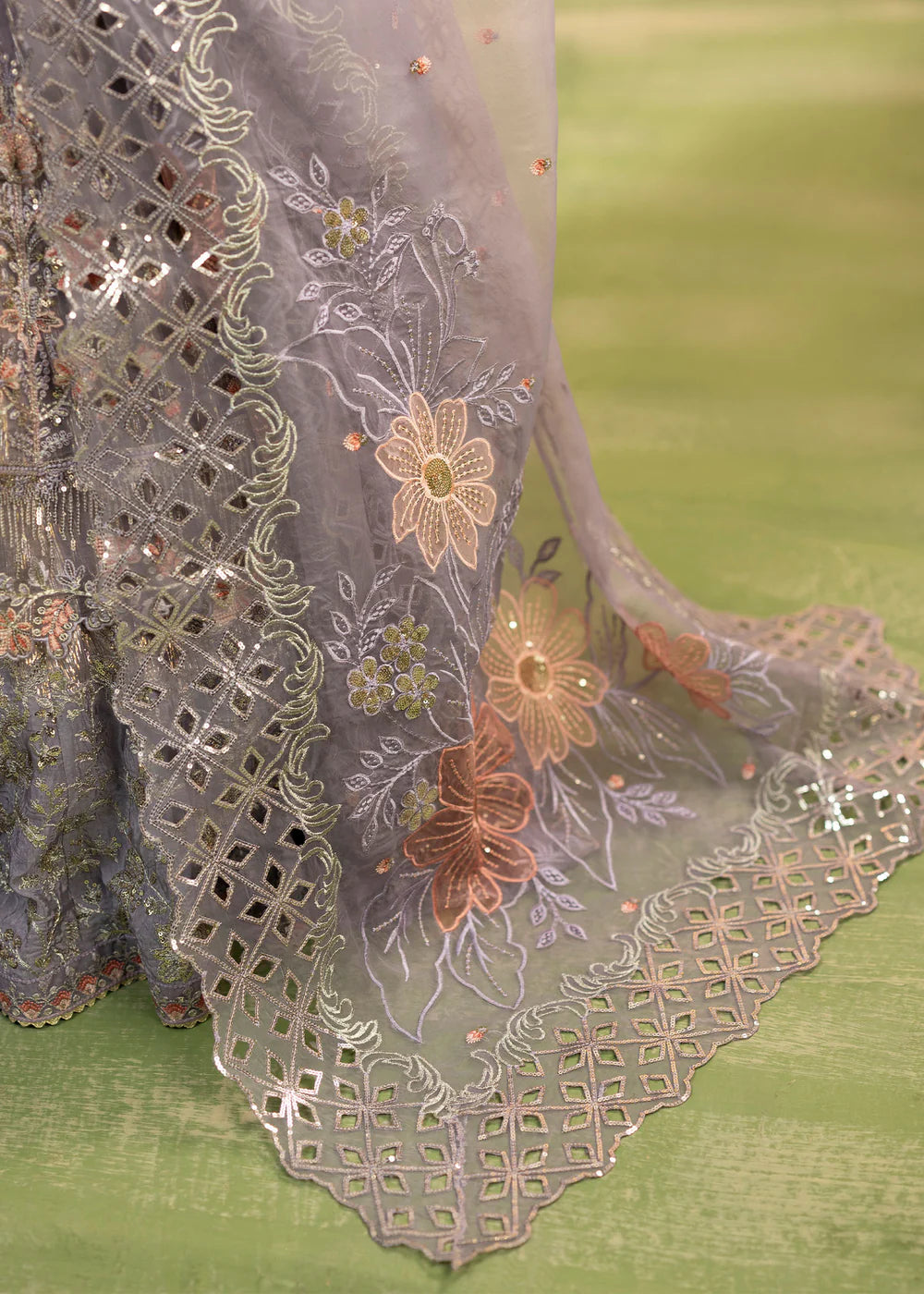 Luxury Emerald Embroidered Organza Maxi Ensemble