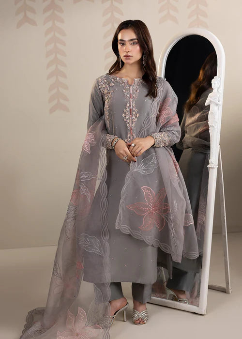 Classic Raw Silk Embroidered Shirt & Organza Wrap