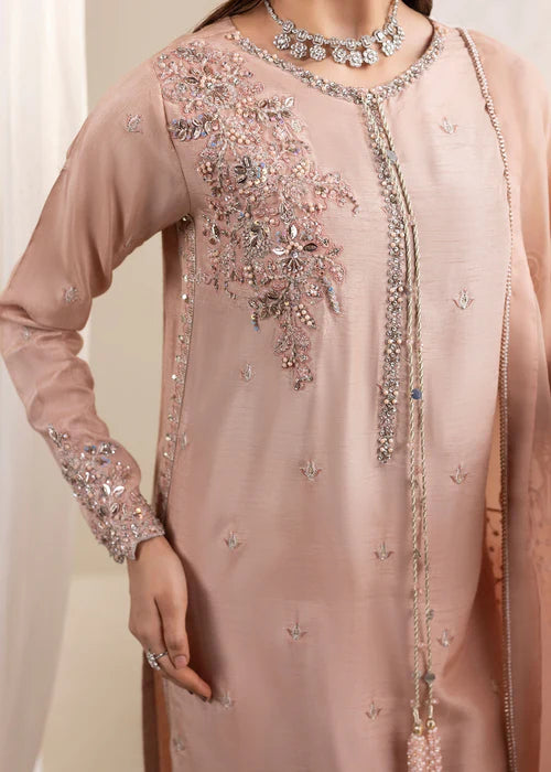 Zarqun Tea Rose Pink Raw Silk 3‑Piece Kurta Set