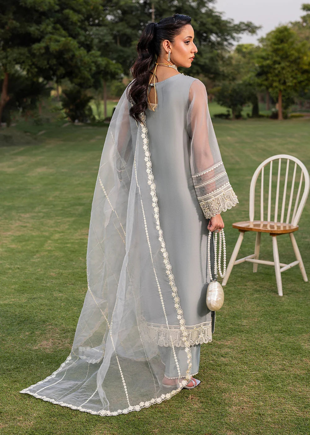 Safaa Grey Organza Kurta Set