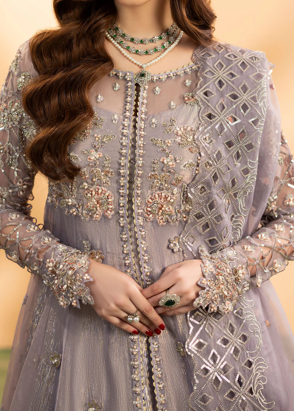 Luxury Emerald Embroidered Organza Maxi Ensemble