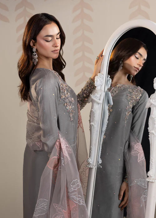 Classic Raw Silk Embroidered Shirt & Organza Wrap