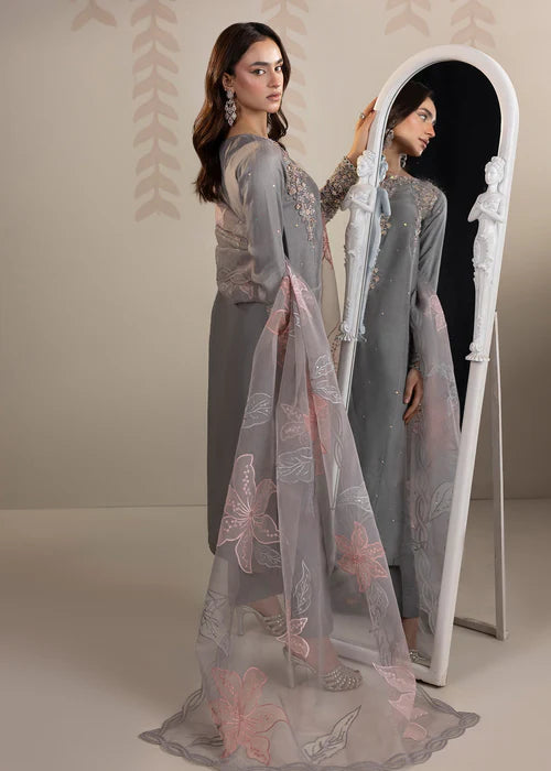 Classic Raw Silk Embroidered Shirt & Organza Wrap