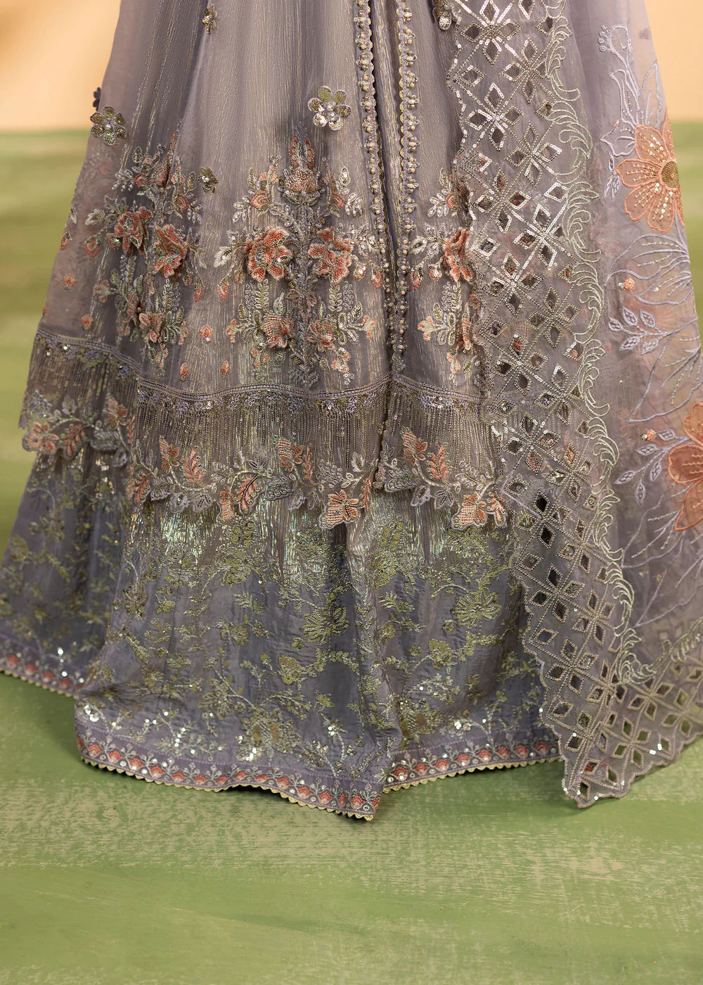 Luxury Emerald Embroidered Organza Maxi Ensemble