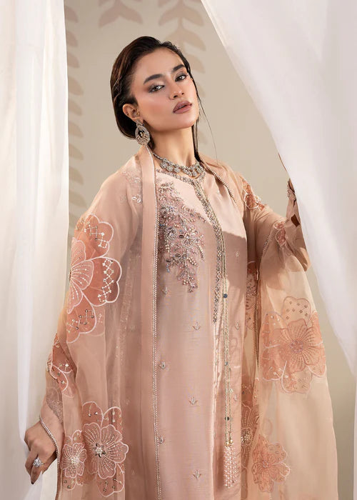 Zarqun Tea Rose Pink Raw Silk 3‑Piece Kurta Set