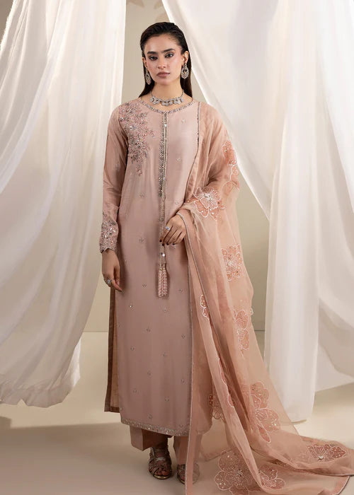 Zarqun Tea Rose Pink Raw Silk 3‑Piece Kurta Set