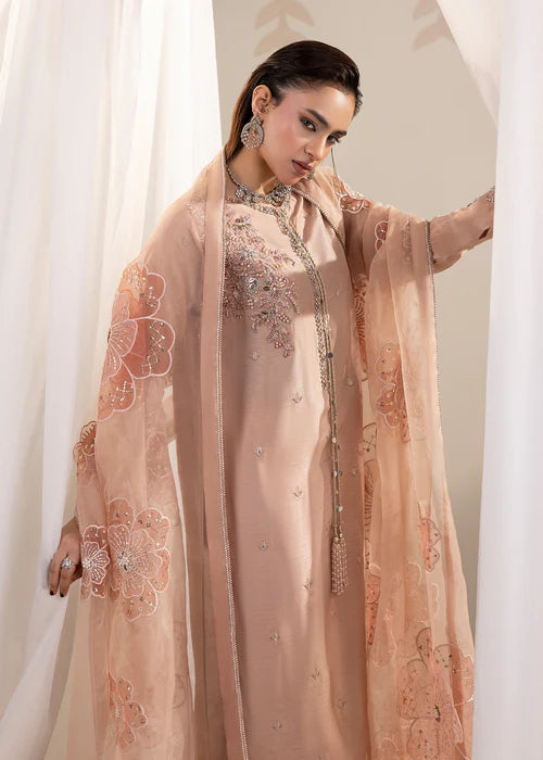 Zarqun Tea Rose Pink Raw Silk 3‑Piece Kurta Set