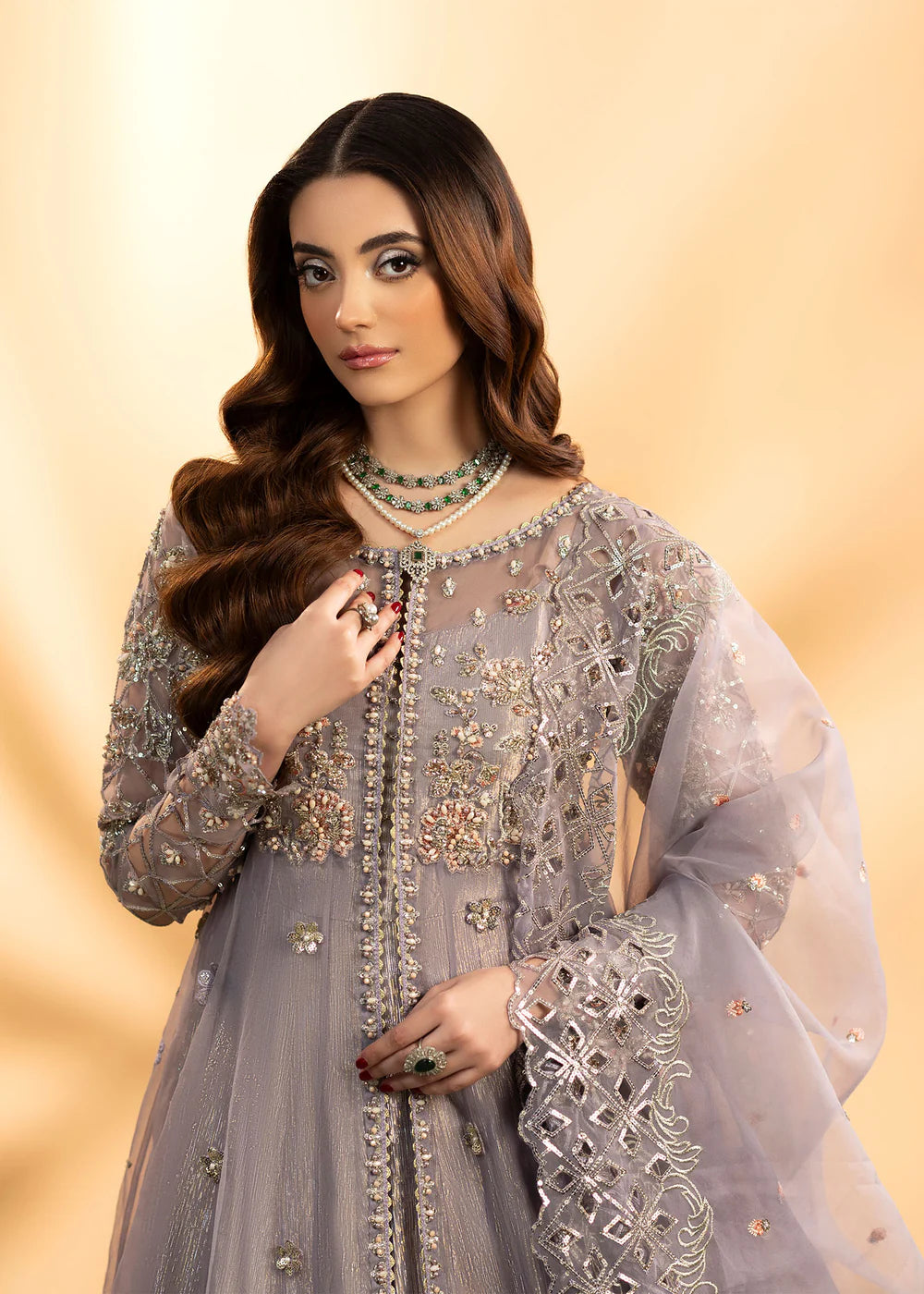 Luxury Emerald Embroidered Organza Maxi Ensemble