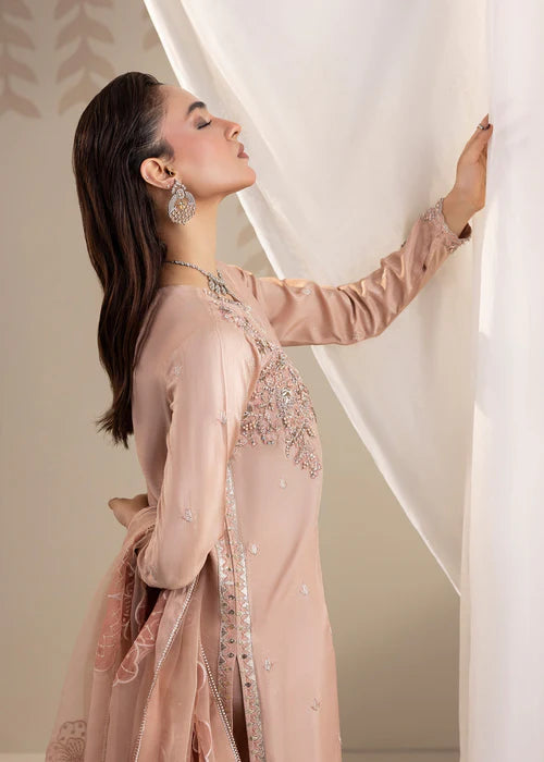 Zarqun Tea Rose Pink Raw Silk 3‑Piece Kurta Set