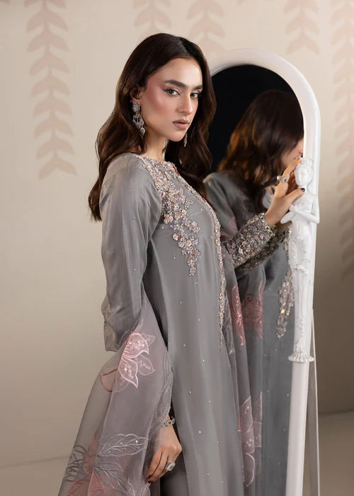 Classic Raw Silk Embroidered Shirt & Organza Wrap
