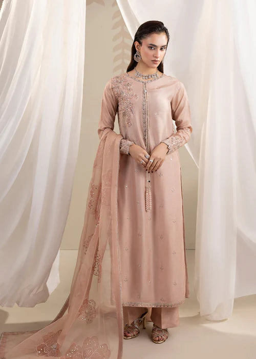 Zarqun Tea Rose Pink Raw Silk 3‑Piece Kurta Set