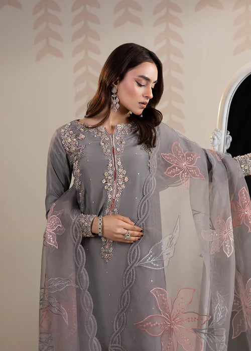 Classic Raw Silk Embroidered Shirt & Organza Wrap