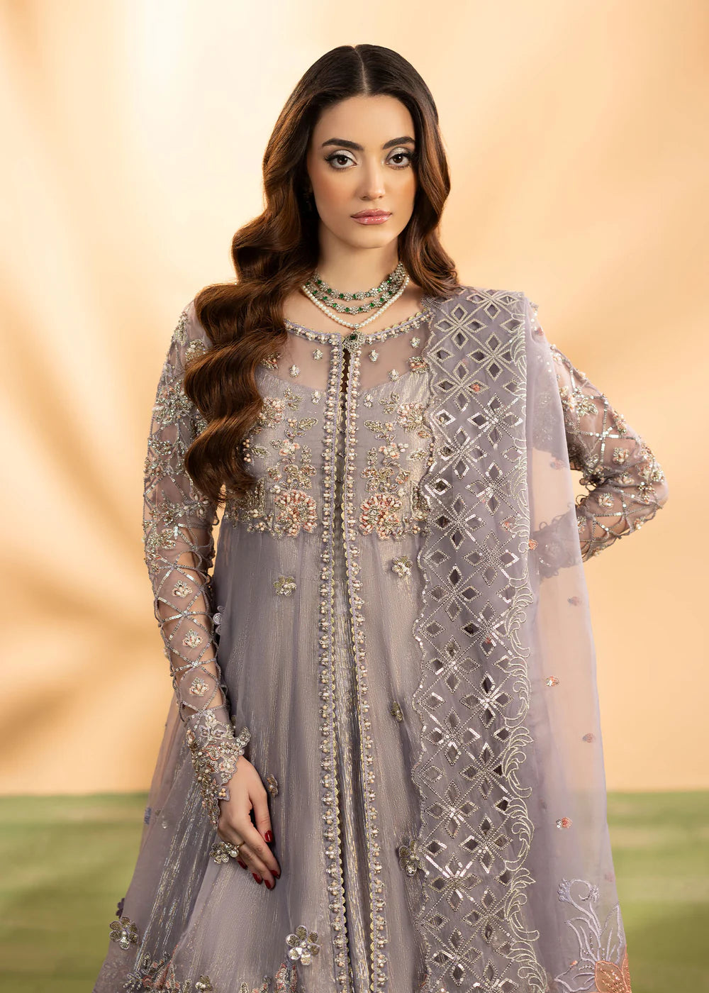 Luxury Emerald Embroidered Organza Maxi Ensemble