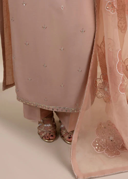 Zarqun Tea Rose Pink Raw Silk 3‑Piece Kurta Set