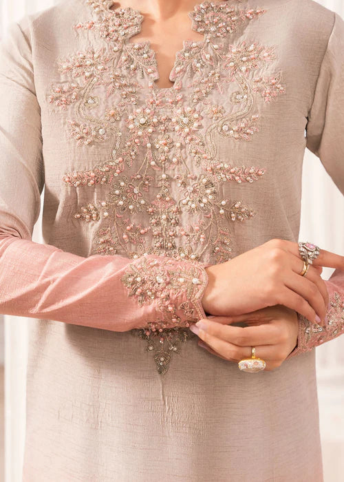 Zarqun Pink Indian Raw Silk 3-Piece Kurta Set