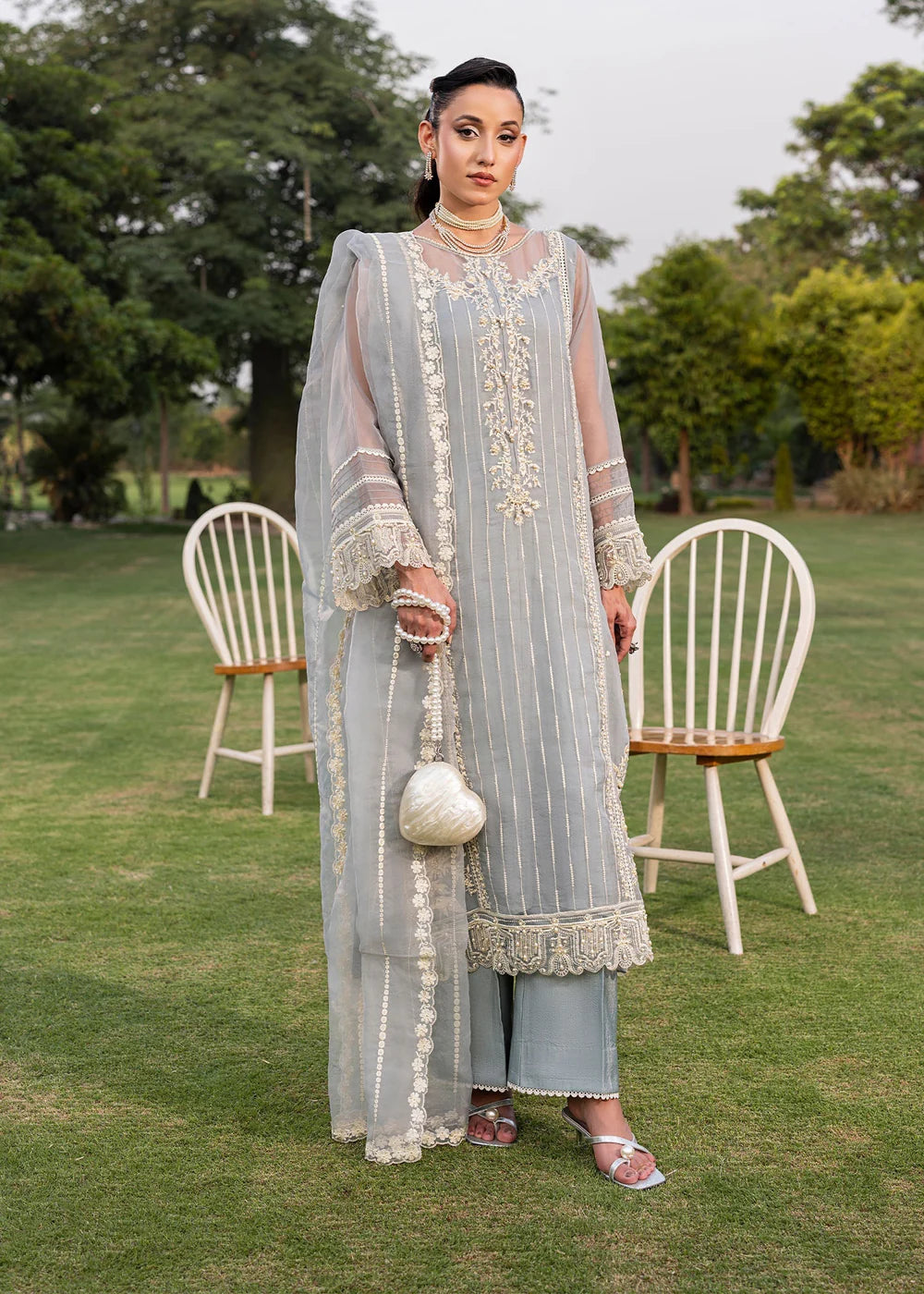 Safaa Grey Organza Kurta Set