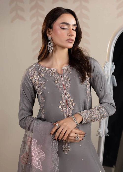 Classic Raw Silk Embroidered Shirt & Organza Wrap