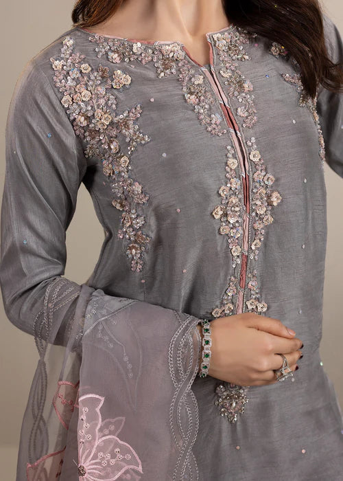 Classic Raw Silk Embroidered Shirt & Organza Wrap